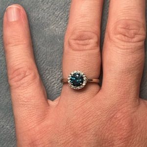 3/4 Carat Total Blue Diamond Solitaire Engagement Ring 14k White Gold Size 4.5
